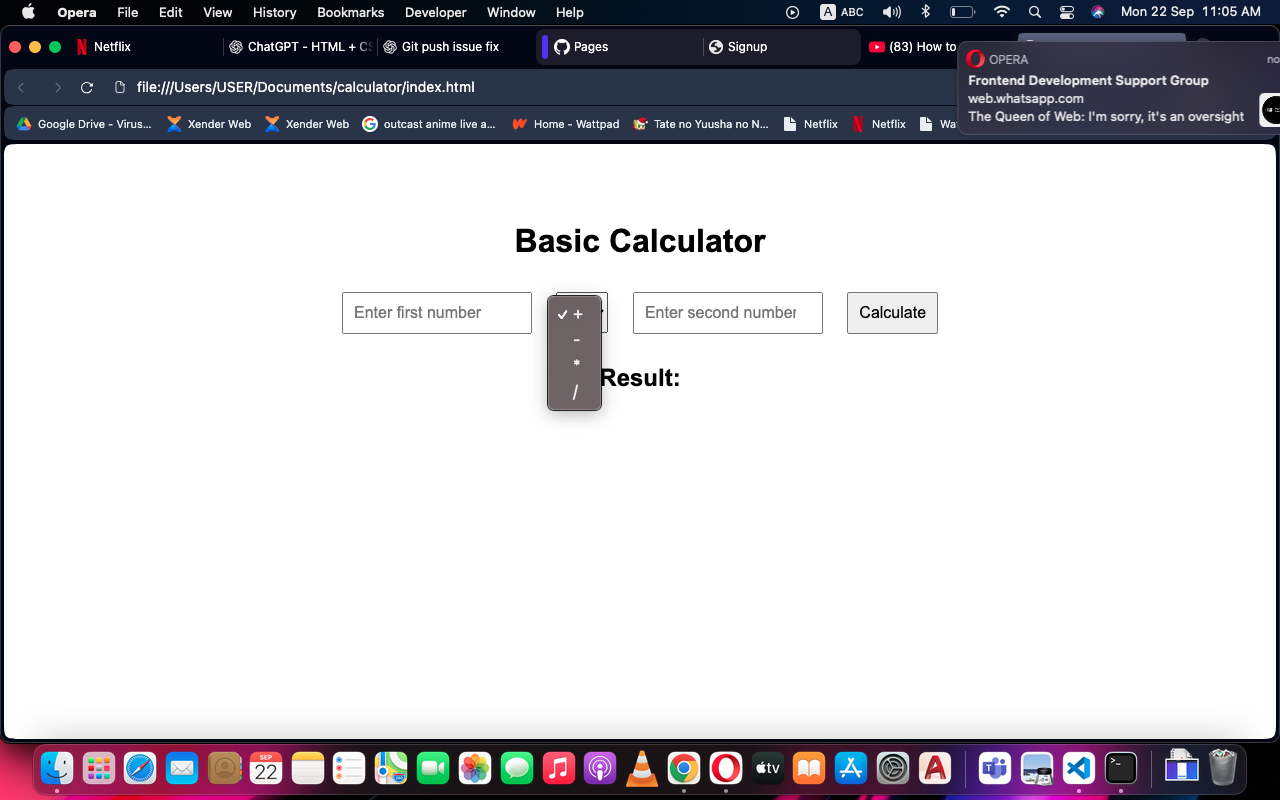Screenshot of calculator project