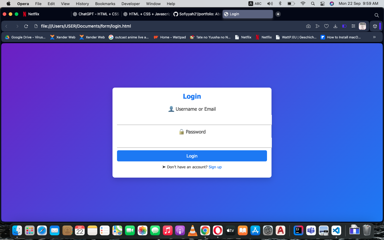 Screenshot of login page design